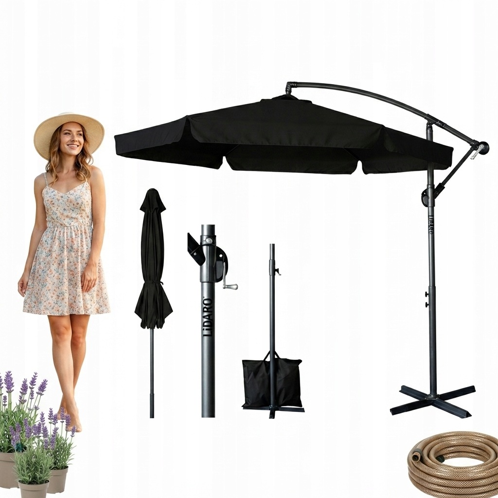Parasol Ogrodowy Z Wysięgnikiem Ikonka Luaro 290CM Czarny