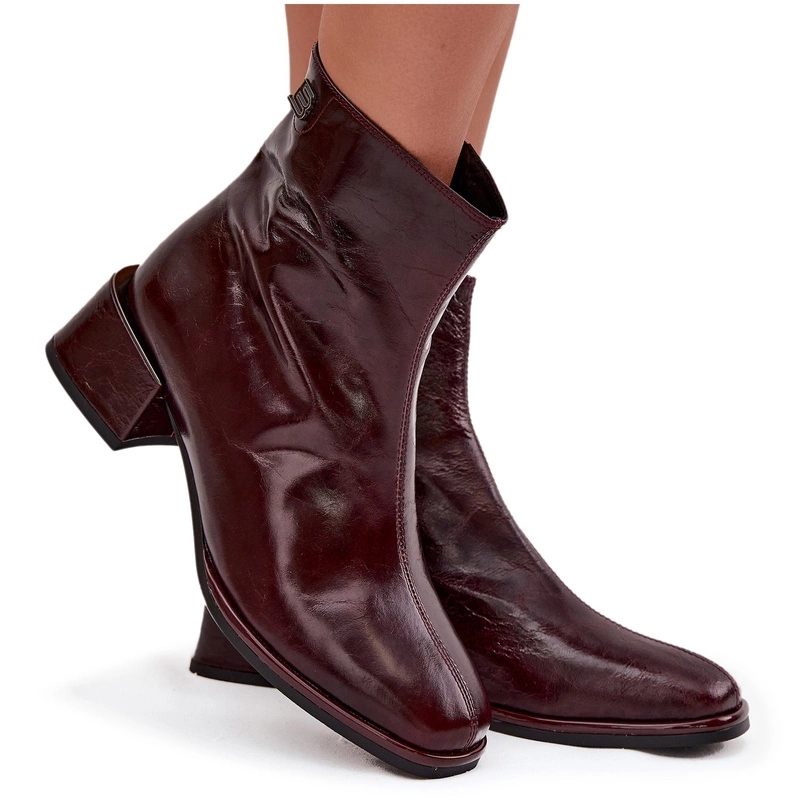 Dámské Kotníkové Boty Z Přírodní Kůže, Zateplená Kostka D&a CR52-715 Vínová 38