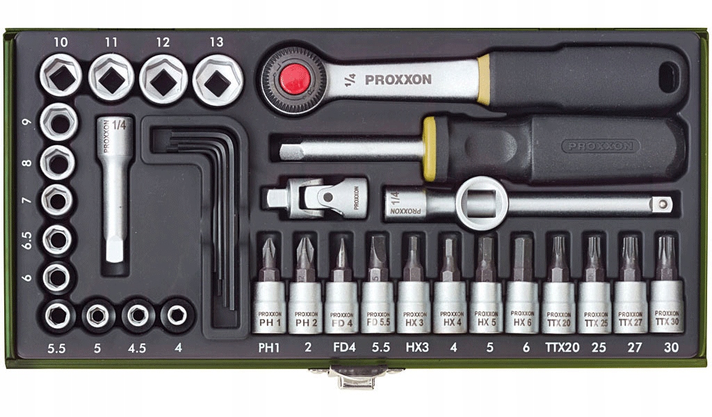 

Proxxon 23080 zestaw kluczy nasadowych 1/4'' 36-el