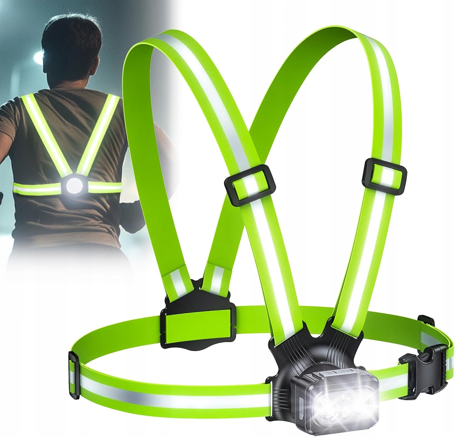 ROLGNO Szelki LED dla biegaczy, rowerzystów 500LM 70m 1800mAh