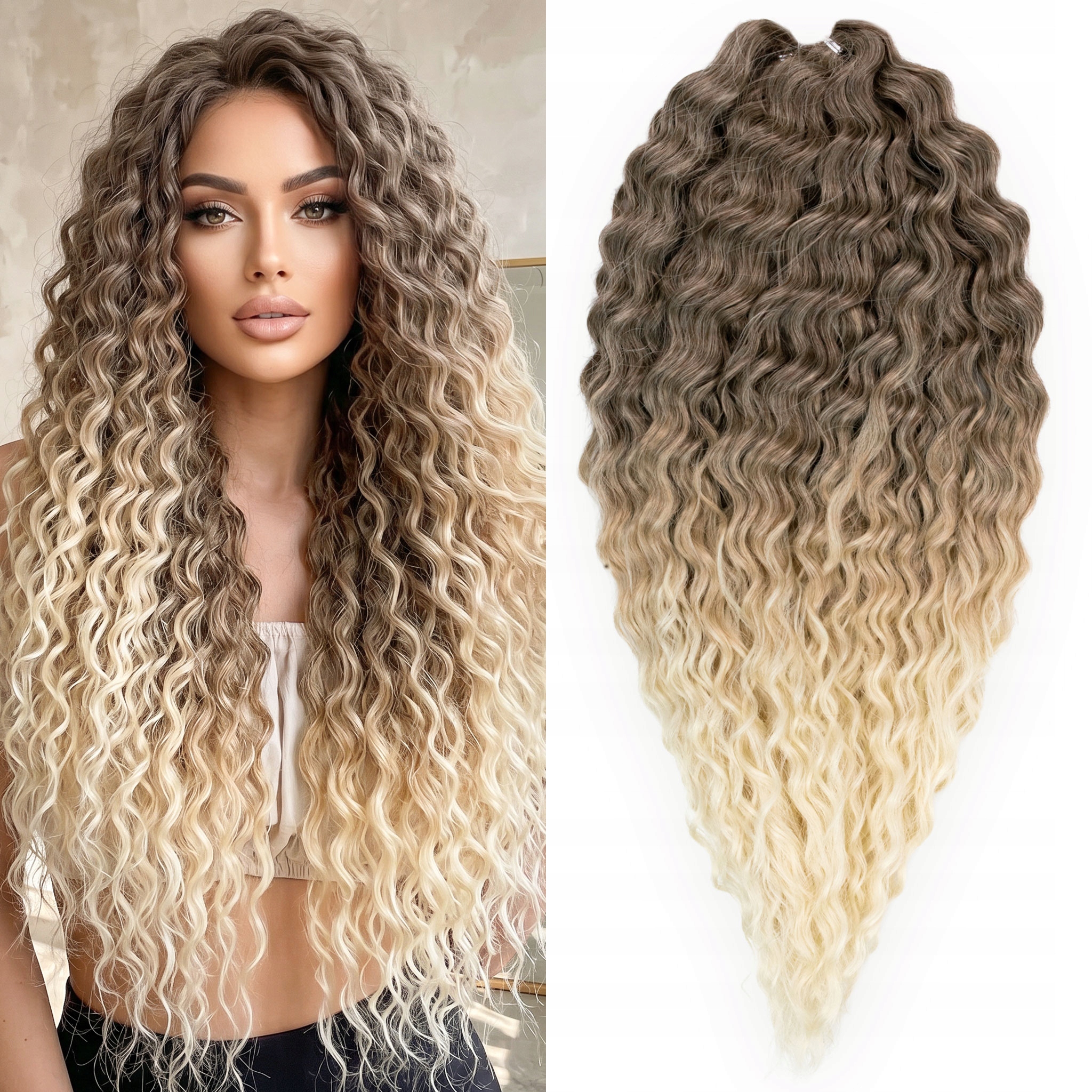 Syntetické vlasy Afroloki Ariel Premium 55 cm 300 g ombre blond hnědá