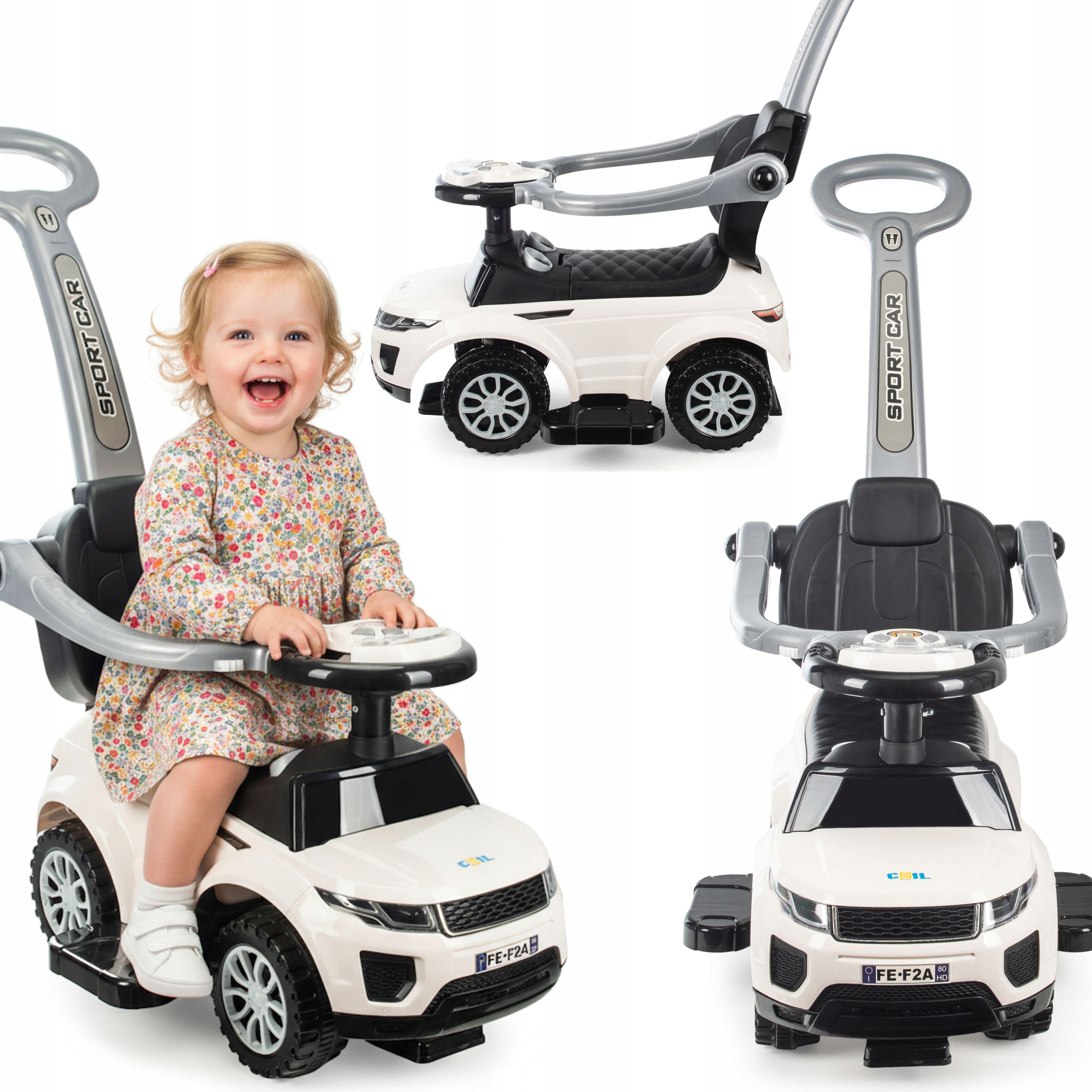 Jeździk Pchacz Chodzik 3W1 Autko Dzieci Duży Samochód Auto Klakson Biały