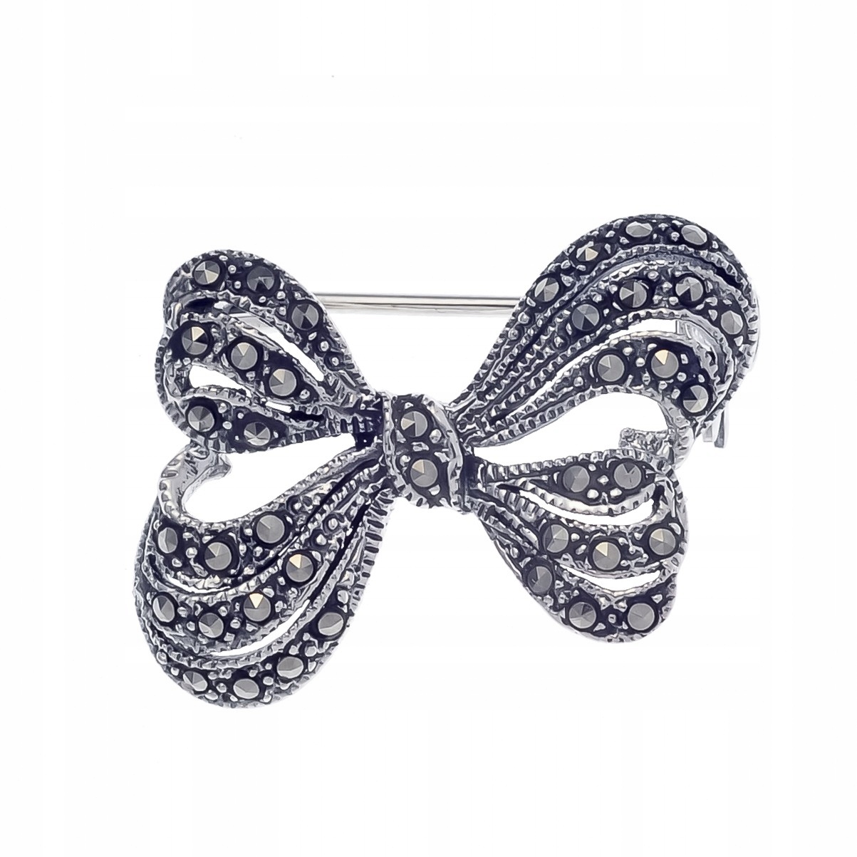 Stříbrná brož s oxidovanou mašlička