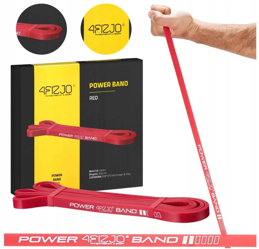 Guma oporowa Power Band 4FIZJO 6-10kg Crossfit – Gumy do ćwiczeń Czerwona