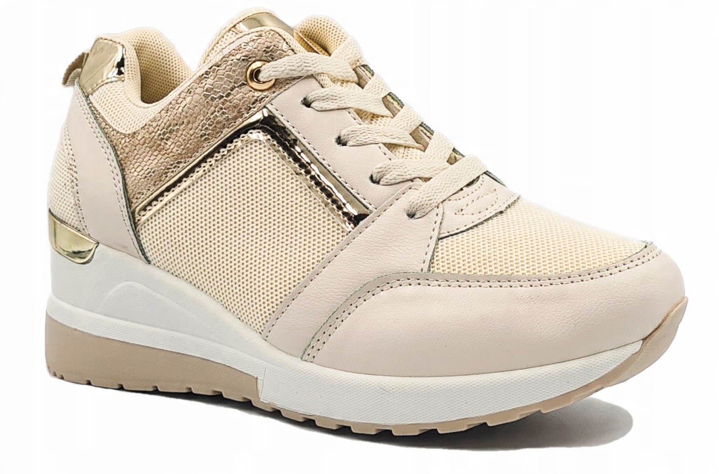 

Buty Damskie Sneakersy Na Koturnie Beżowe 37