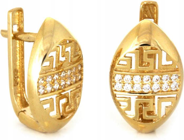 Zlaté náušnice 585, řecký vzor zirkony 3,02 g, vkusné jako dárek 14kt