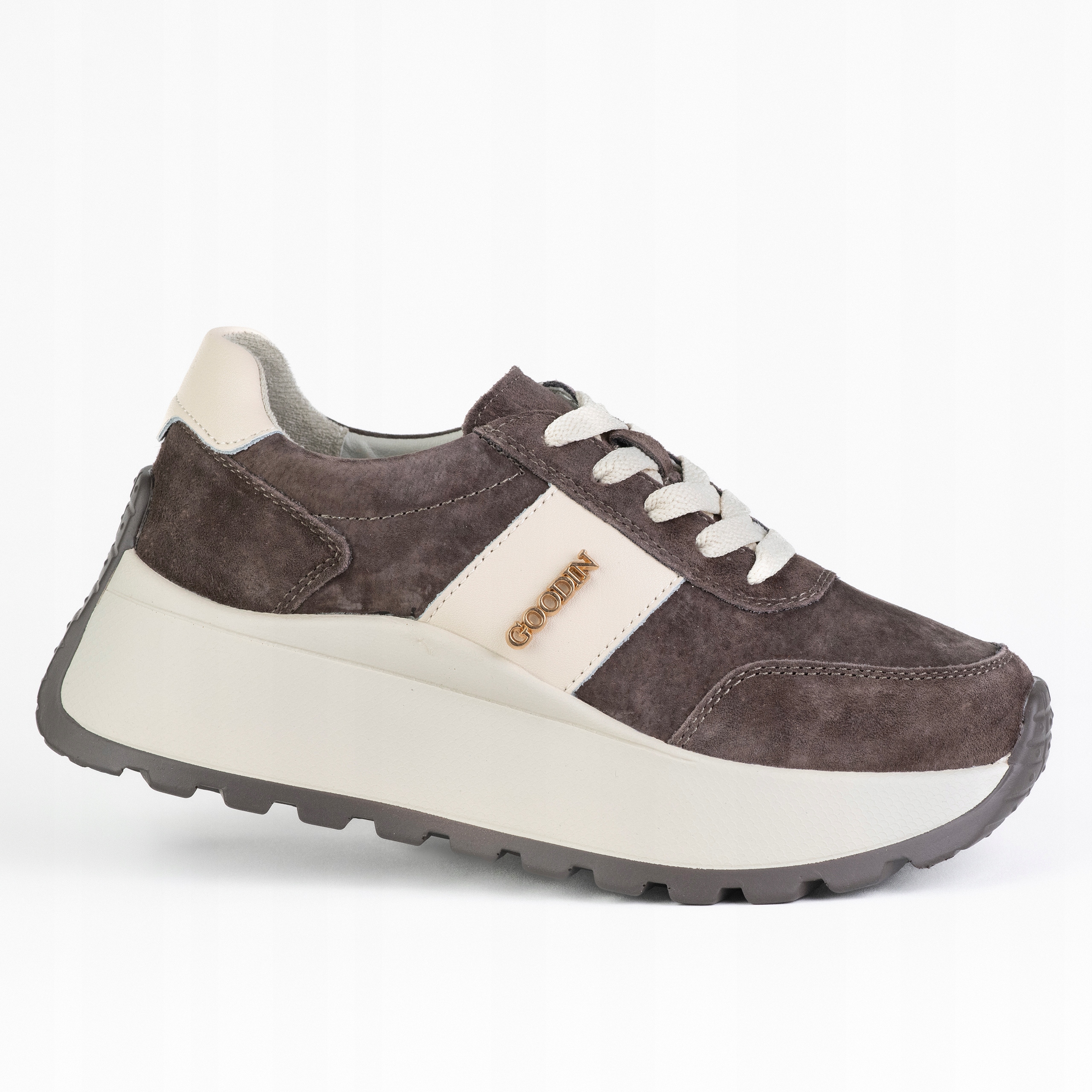 Sneakersy damskie skórzane Goodin GD-124 skóra zamsz platforma brąz dark 39