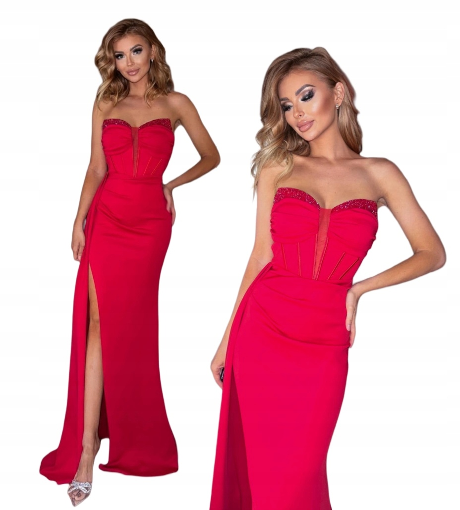 Portofino Červená Dlouhá Šaty rybka Svatební Hostina Bal Galę L