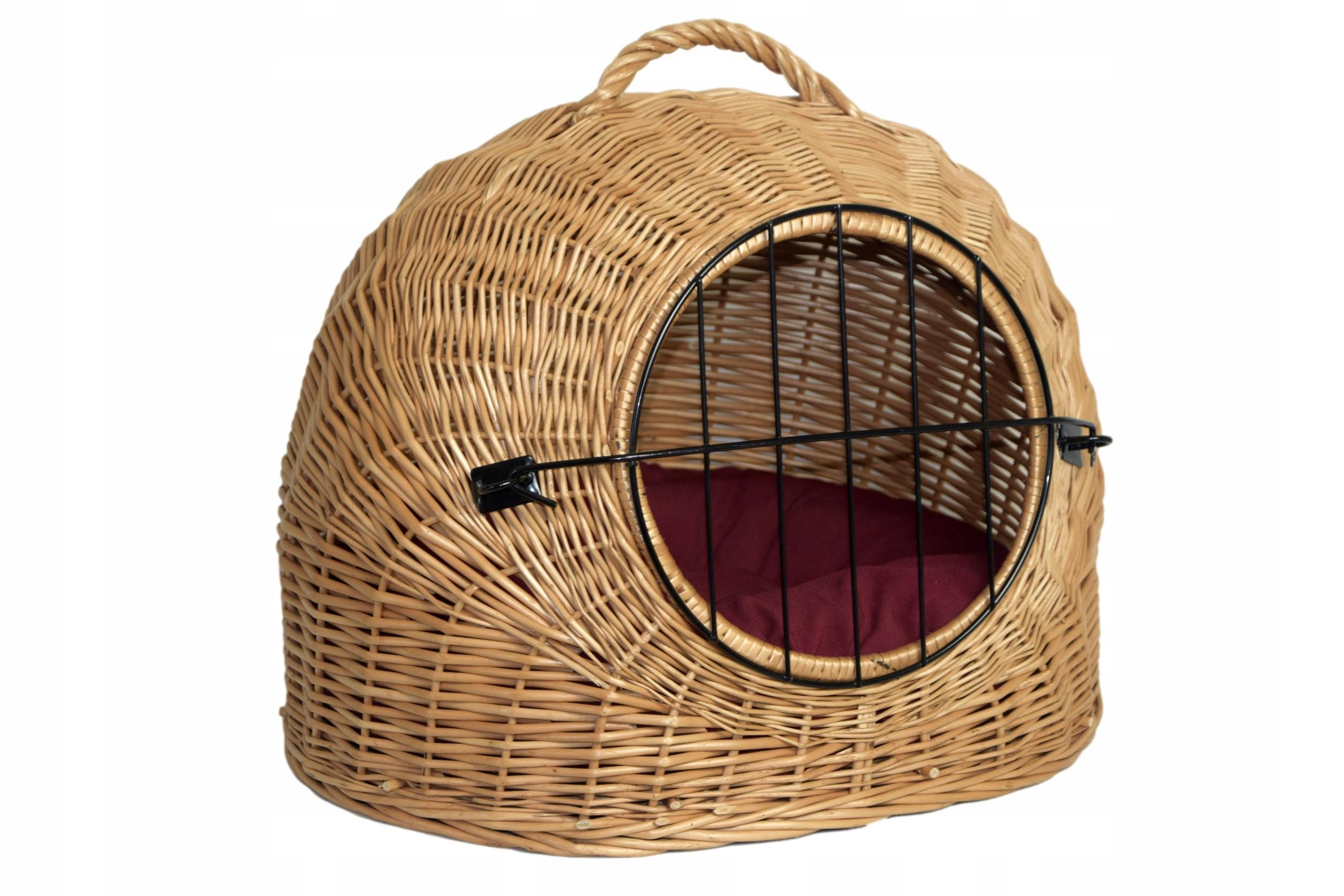 Duży transporter kosz wiklinowy dla kota kojec poduszka bordo