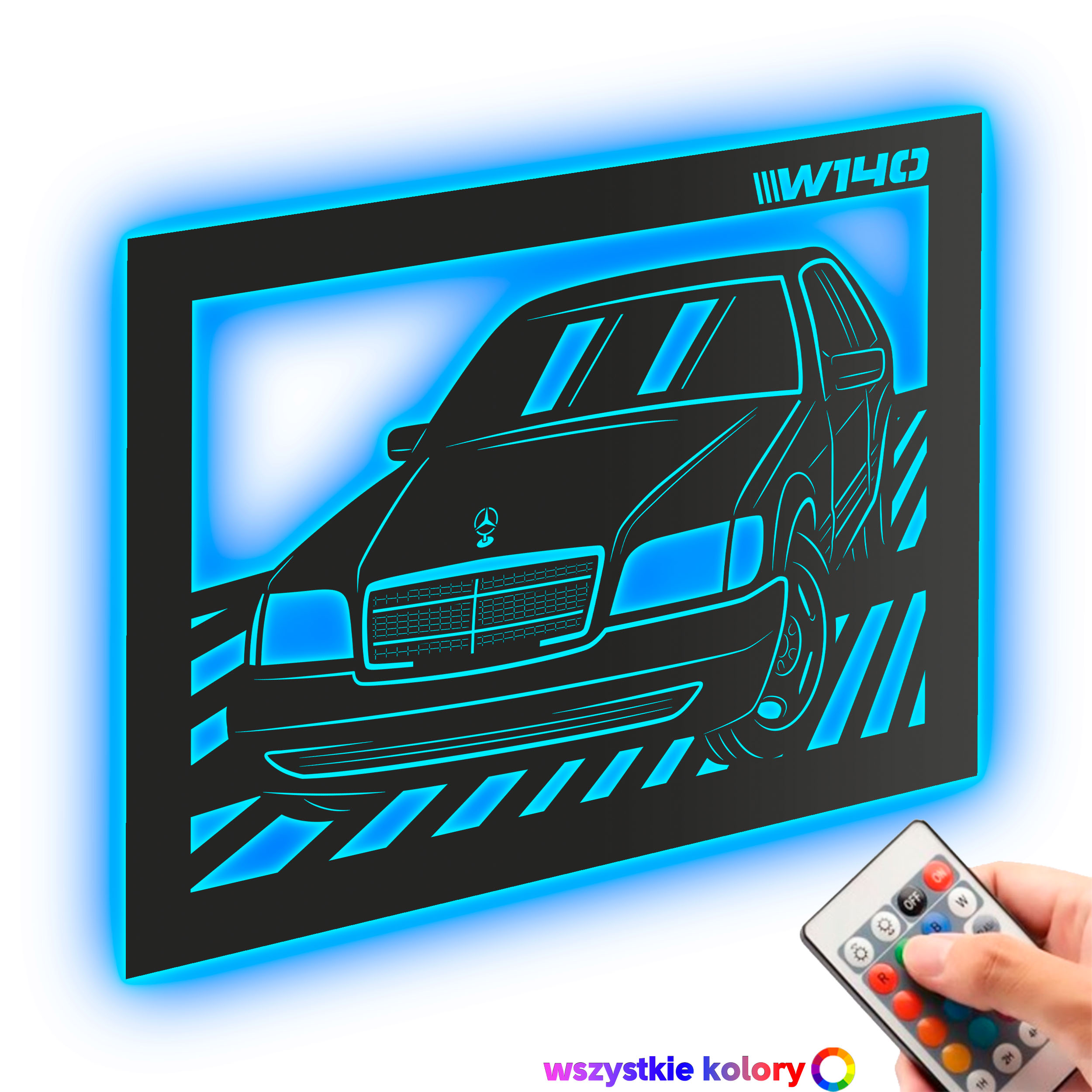 Dřevěný 3D obraz Mercedes W140 Dekorace Dárek Noční Lampa Led XL