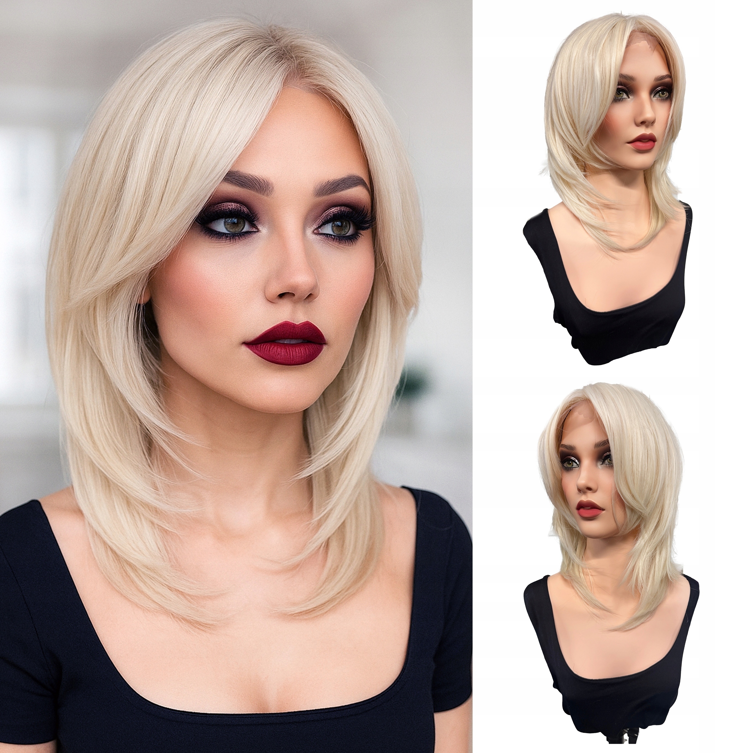 Syntetická paruka Stínované vlasy s hřebínkem na bocích, platinová, blond 50 cm