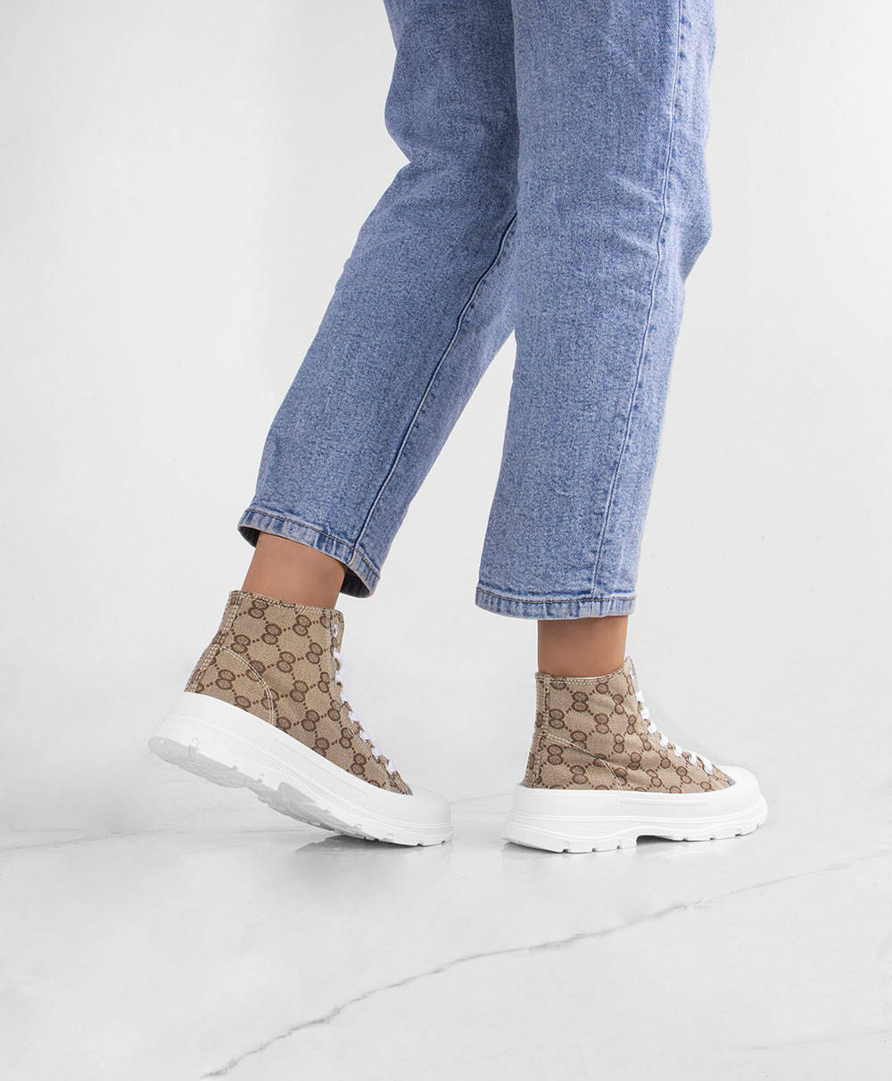 6334 BEŻOWE WYSOKIE TRAMPKI PLATFORMA 39 Materiał wkładki inny