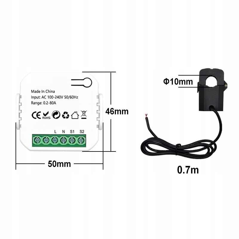 Licznik energii z przekładnikiem 80A WiFi TUYA Seria Tuya