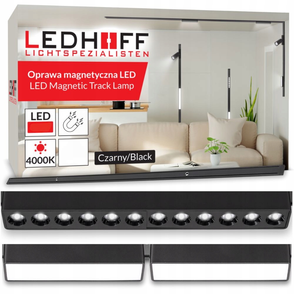 Kolejnicové osvětlení Set magnet Lišta 1m 3x Led lampa Černý reflektor