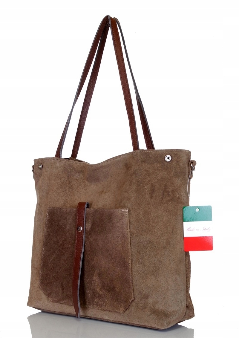 VERA PELLE Włoska Zamszowa TOREBKA shopper SKÓRA Styl miejski