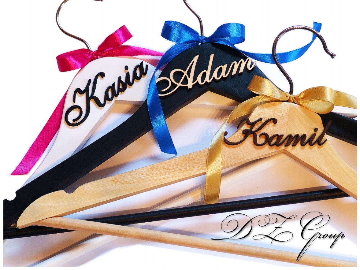 Wieszaki ślubne ślub wesele Panna Młoda Pan Młody napis złote lustro Nazwa Wieszaki