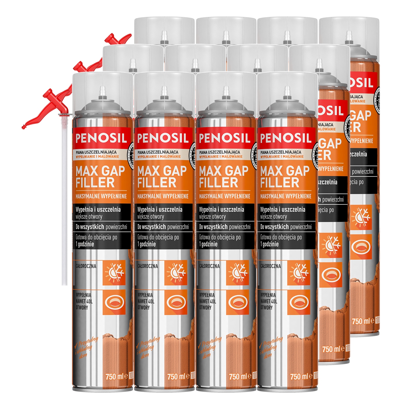 12x Montážna pena Max Gap 750ml Vysokotlaková Veľká Celoročná Dierka -5'C