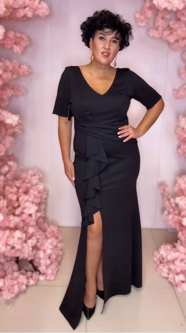 Šaty Na Svatební Hostinu Monia Rukáv Dlouhá Černá 42 XL