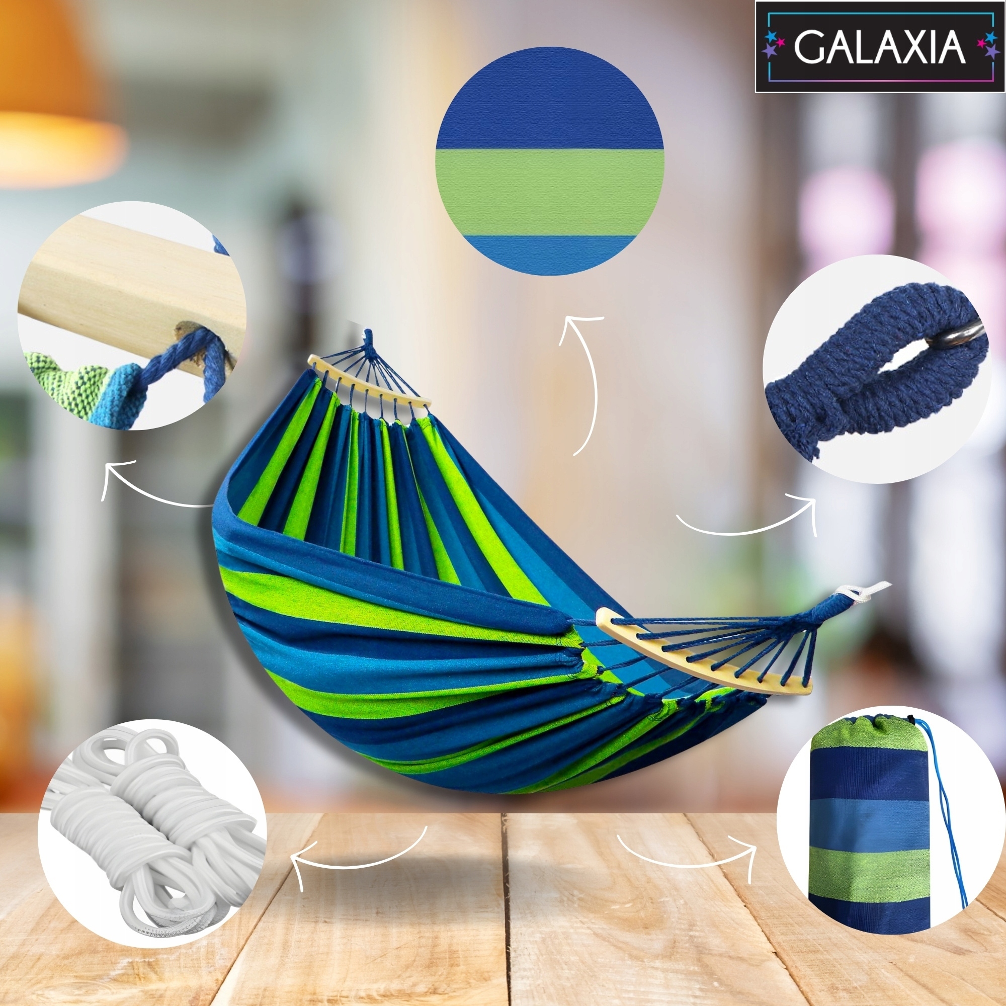 HAMAK OGRODOWY Z DRĄŻKIEM DO LEŻENIA LEŻANKA MOCNY TURYSTYCZNY ZESTAW XXL Styl nowoczesny