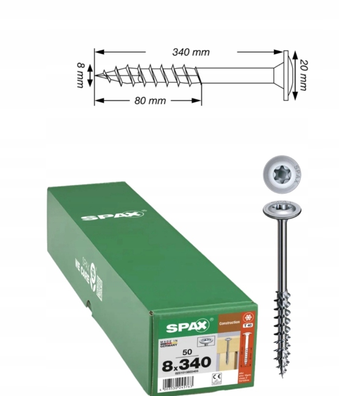 Univerzálne skrutky Wirox do dreva Spax 8 x 340 mm 50 ks