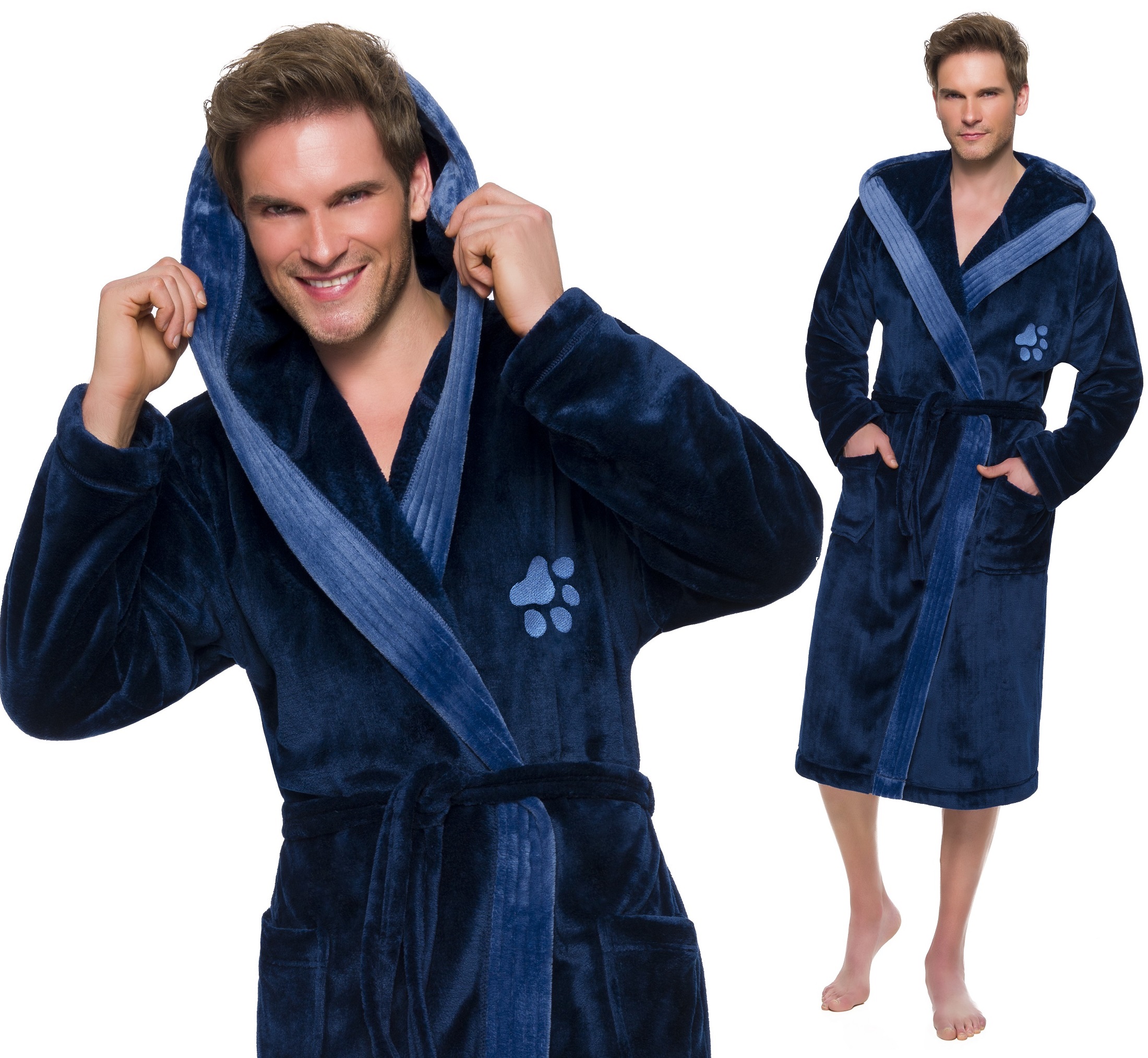 ŁAPKA DŁUGI CIEPŁY SZLAFROK MĘSKI Z KAPTUREM L