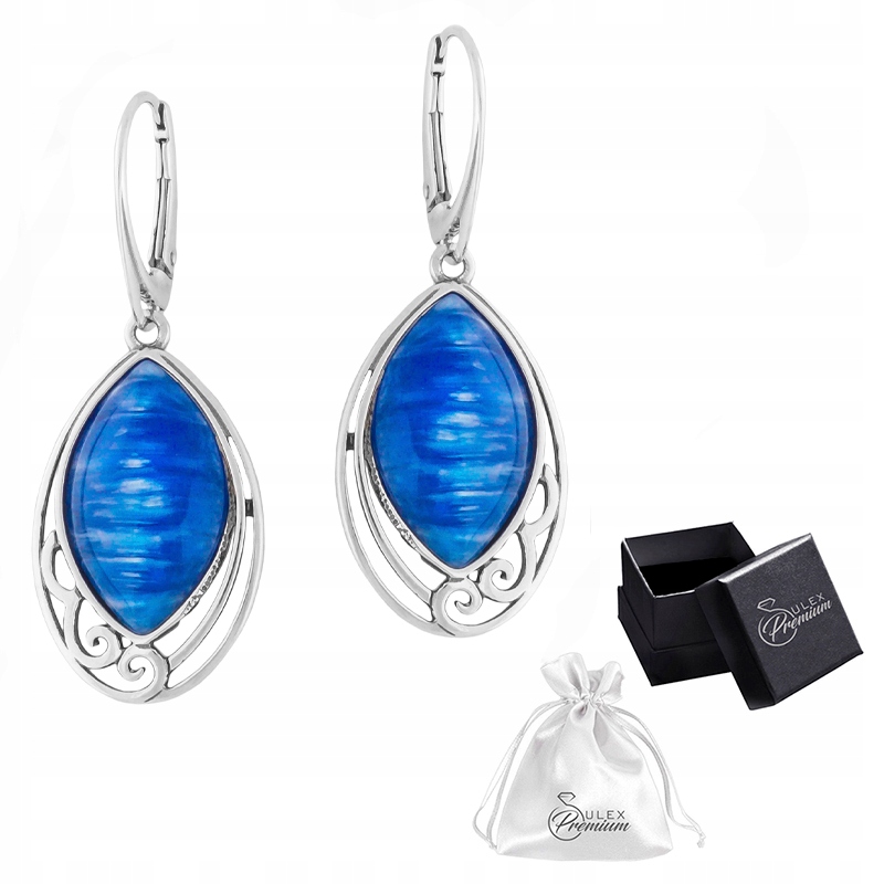 Náušnice stříbro ryzost 925 Kočičí oko Safírové závěsné Mystický lesk