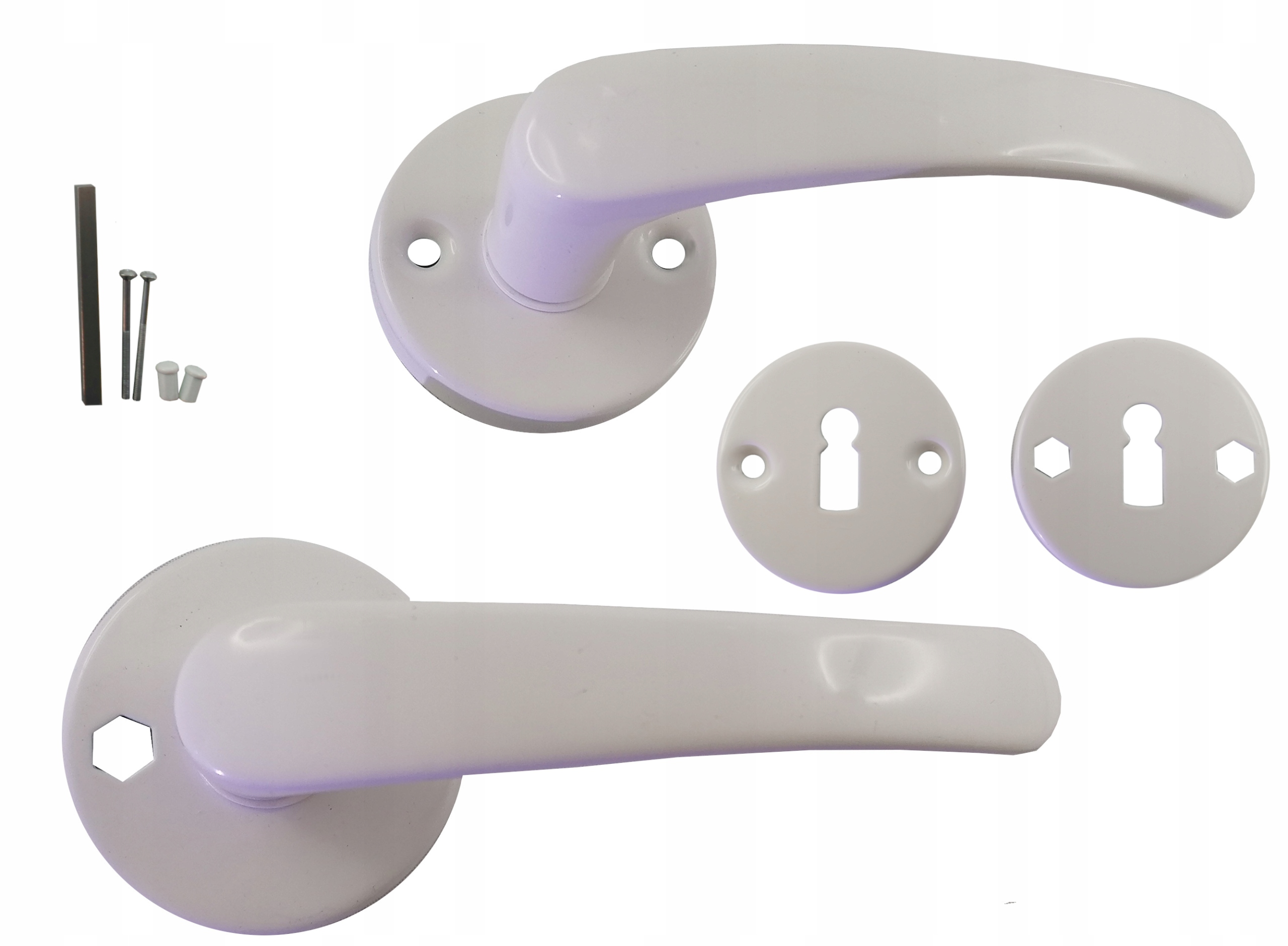 KLAMKA BIAŁA BISZKOPT OKRĄGŁY SZYLD ROZETA KLUCZ