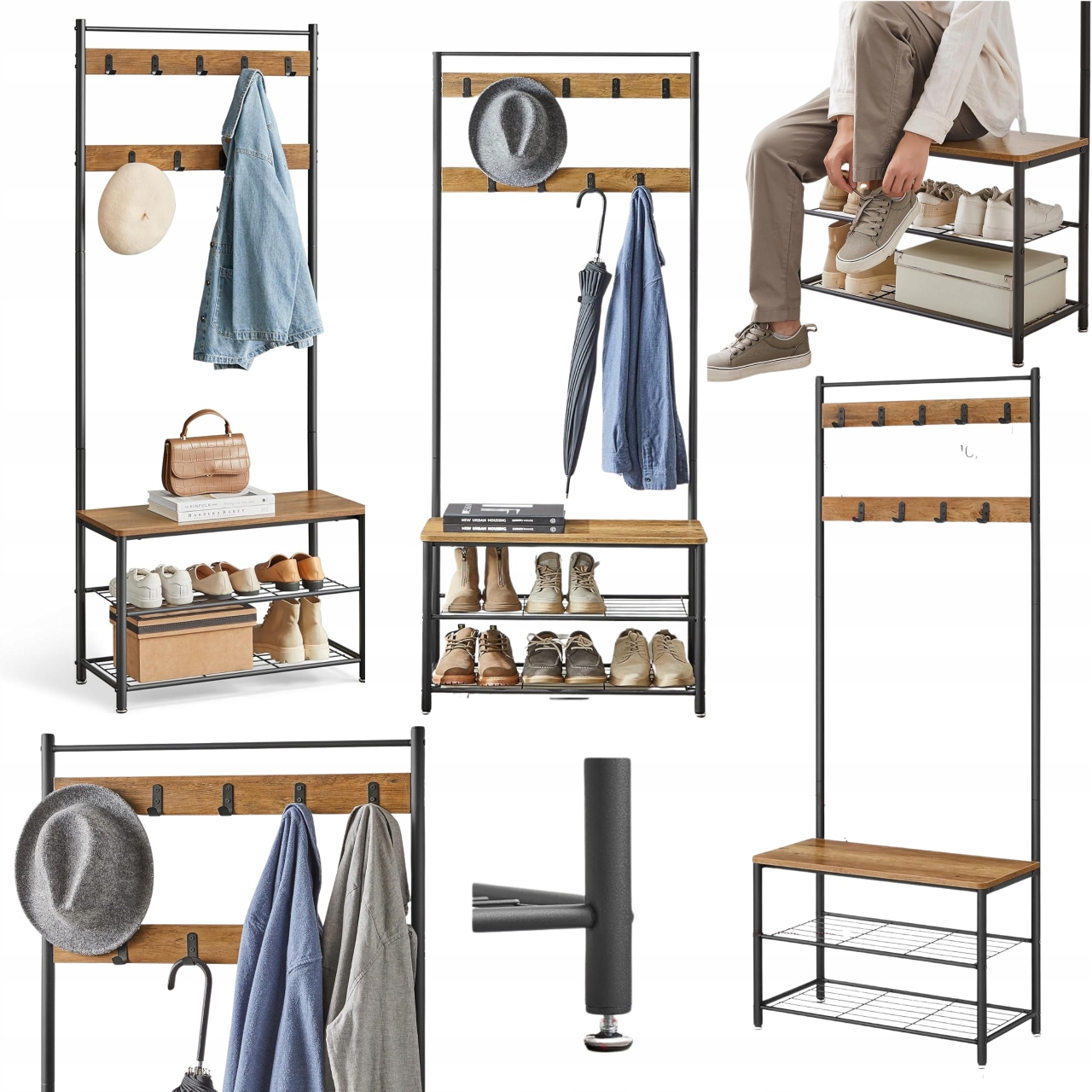 Voľne stojaci vešiak 175 cm so skrinkou, lavičkou, sedadlom na topánky do predsiene