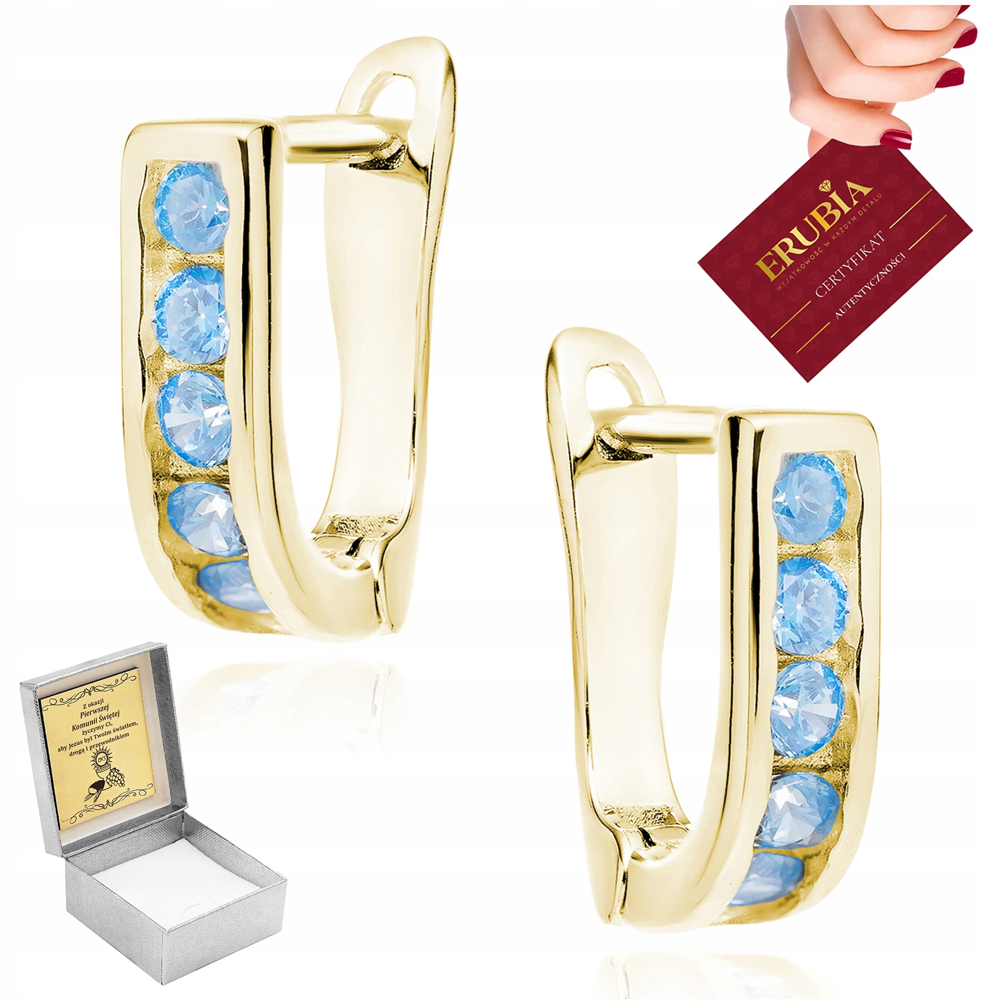 Stříbrné Pozlacené Náušnice S Modrými Anglickými Zirkony PR.925 Gravírování