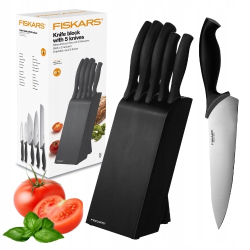 Fiskars Control 1073023 Zestaw 5 noży kuchennych w czarnym bloku