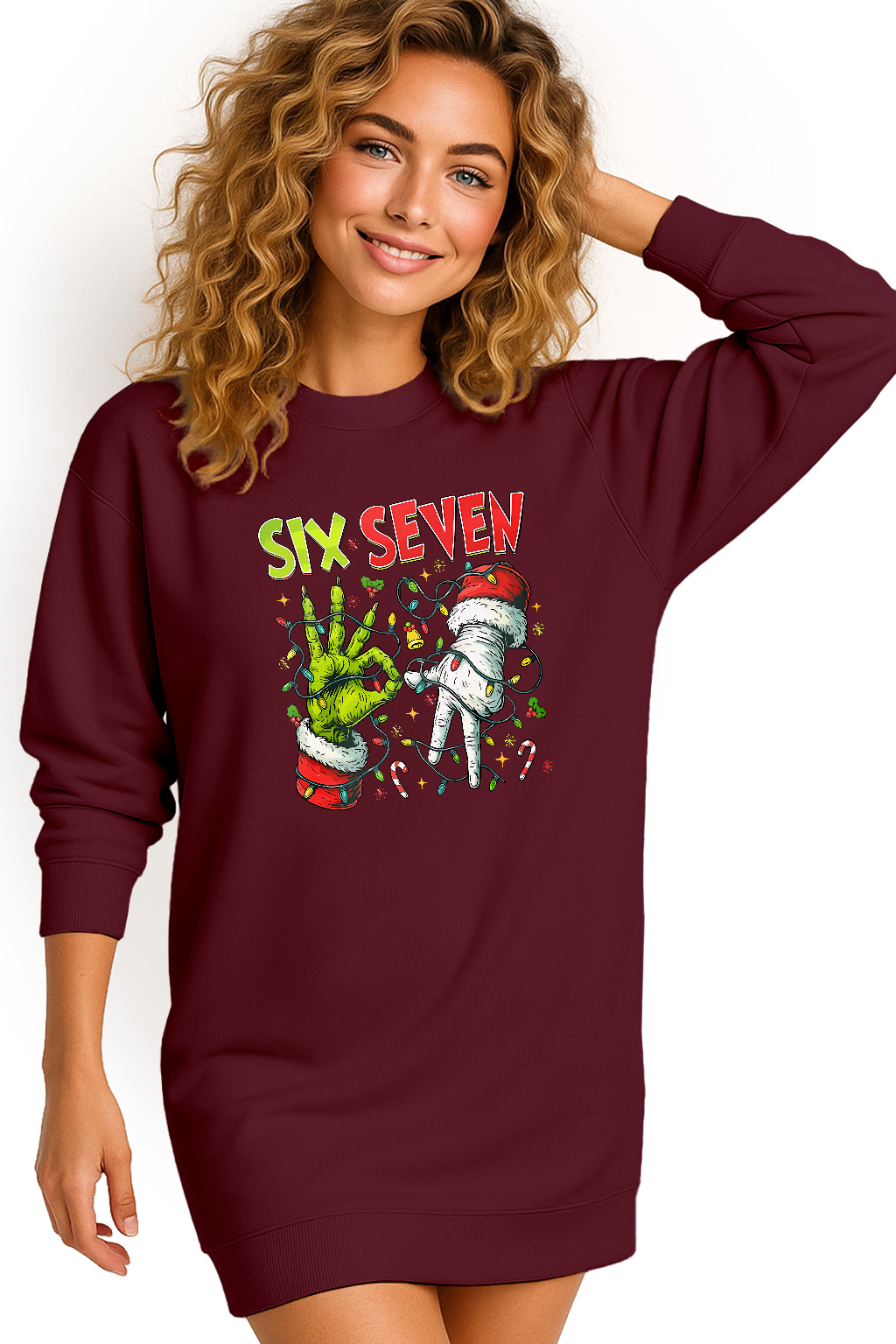 Mikina Vánoční Oversize Šaty Six Seven 67 Grinch Dárek L