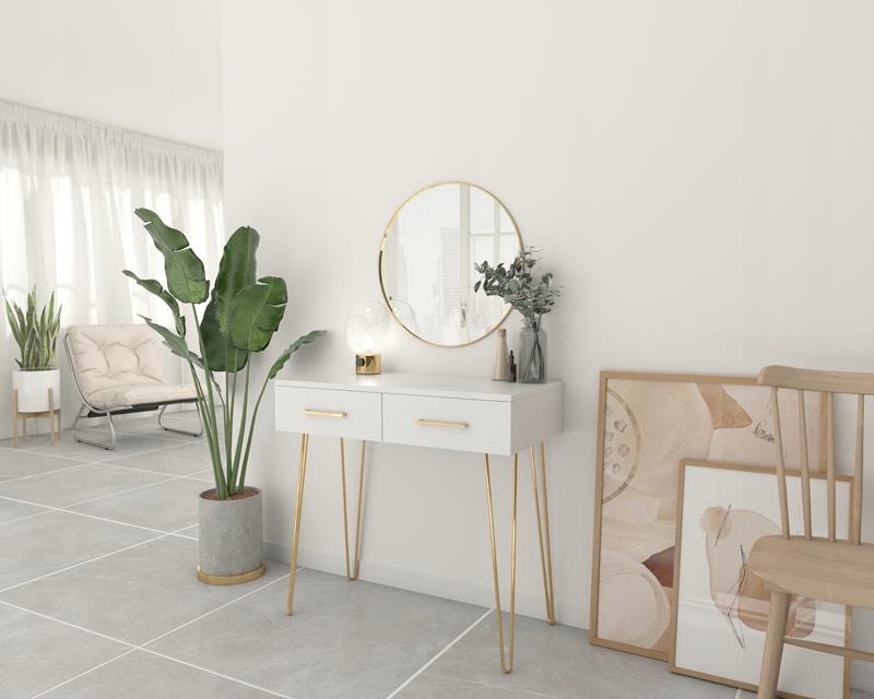 Toaletka V1 BIS biała złote nogi glamour konsola PER Szerokość mebla 100 cm