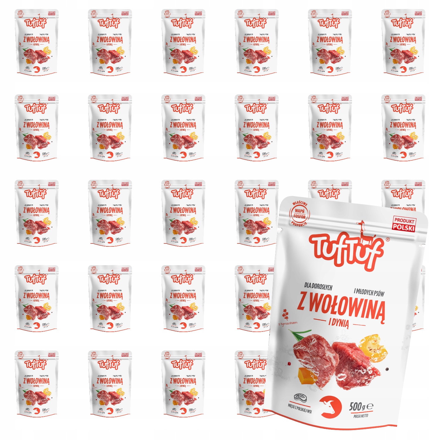 Levně Vlhké Krmivo Pro Psa TufTuf Sáček Mleté Hovězí Dýně 30x500G