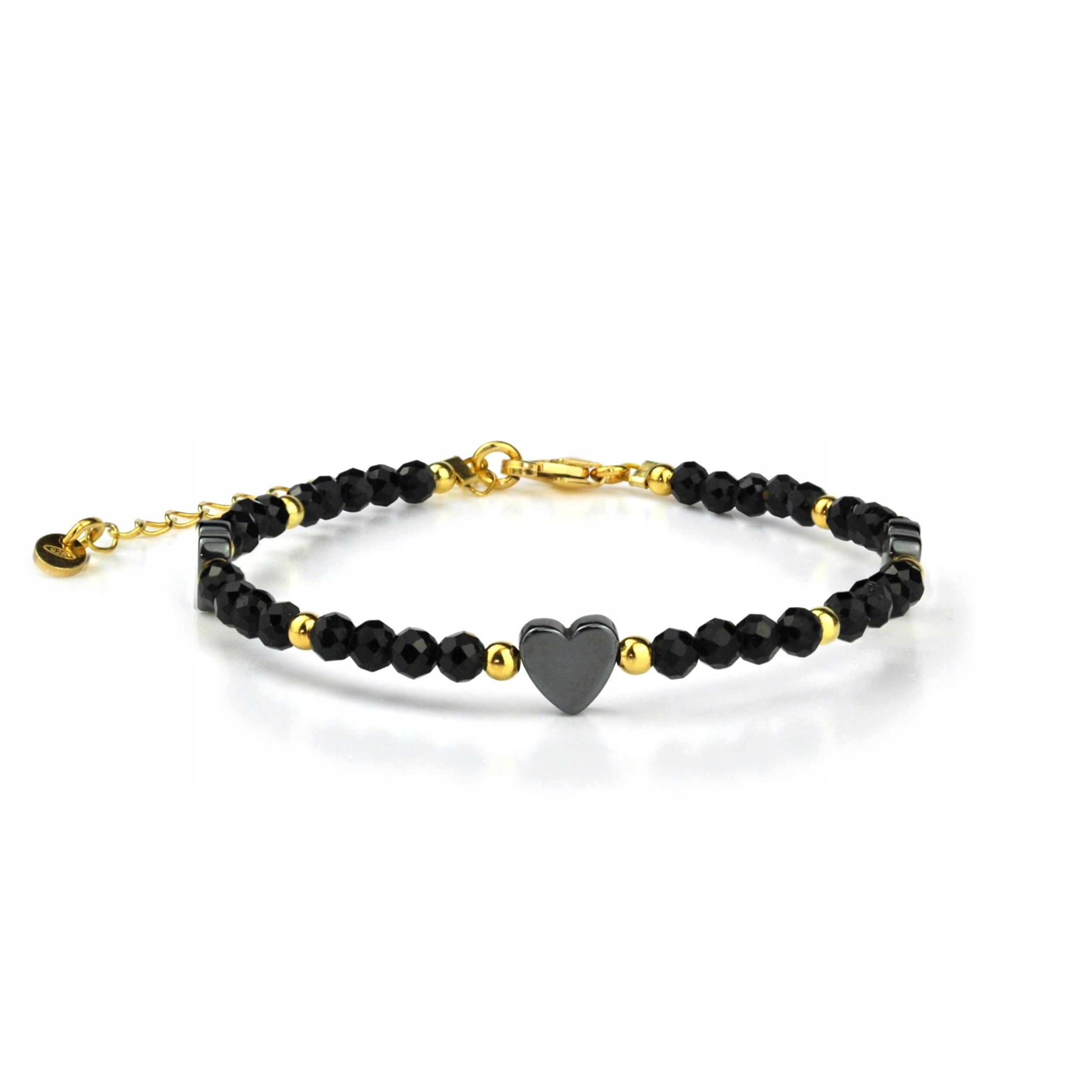 Černý Turmalín Dámský náramek z kamenů Srdce Stříbro 925 Zlato 24K