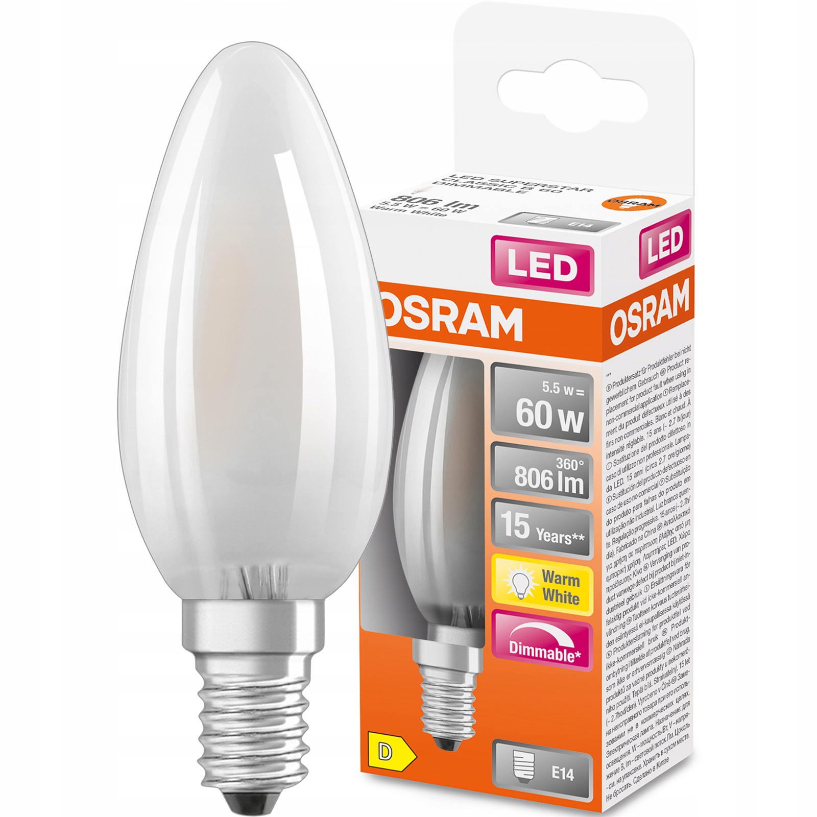 

Żarówka Led E14 B35 5,5W 2700K Ściemnialna Osram