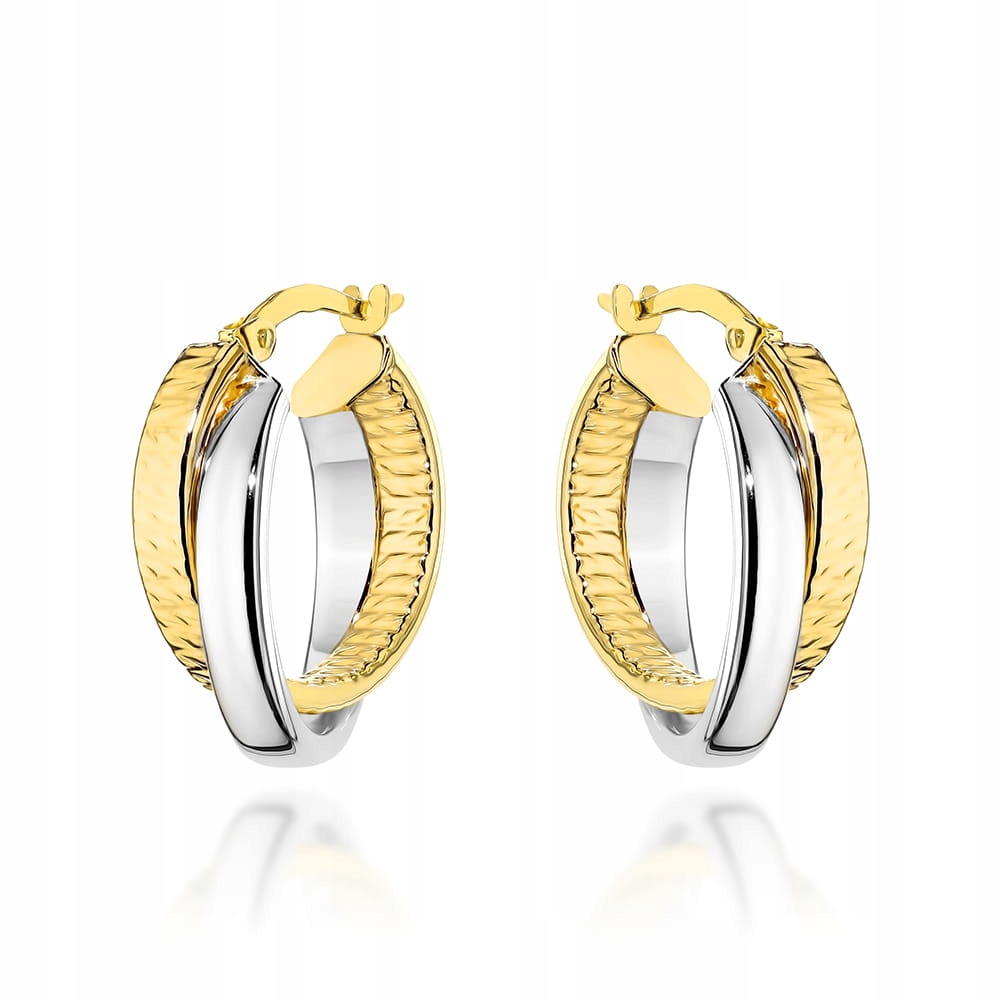 Náušnice s propletenými kroužky s diamantováním ve dvou barvách zlata pr 585