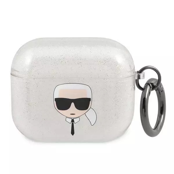 Etui Karl Lagerfeld Glitter Karl's Head na AirPods 3 srebrne Karl