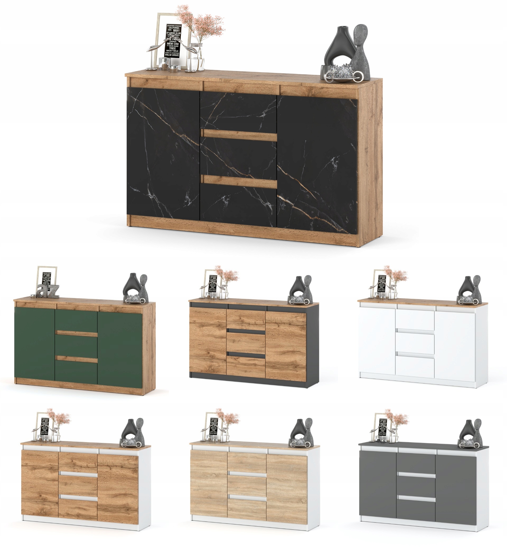 Komoda LUX 120CM ANTRACYT/DĄB WOTAN Pojemna Szafka 3 Szuflady MIX KOLORÓW Marka AZ team