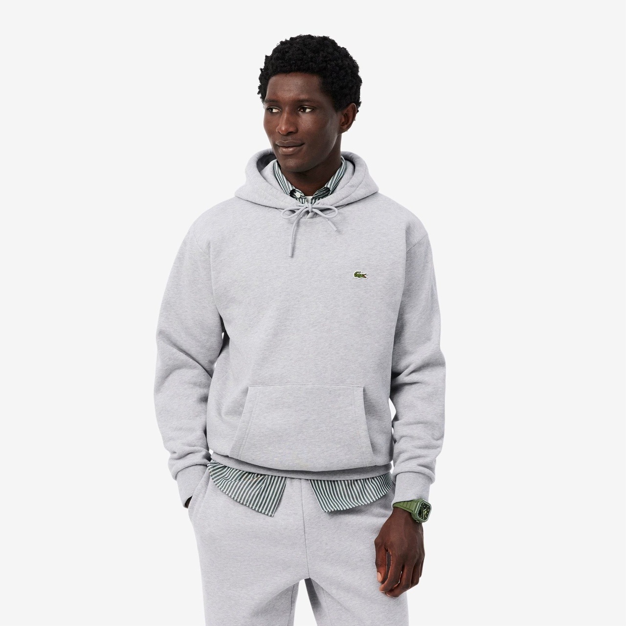 Lacoste Pánská Mikina Fleece Hoodie Gris Chine XXL