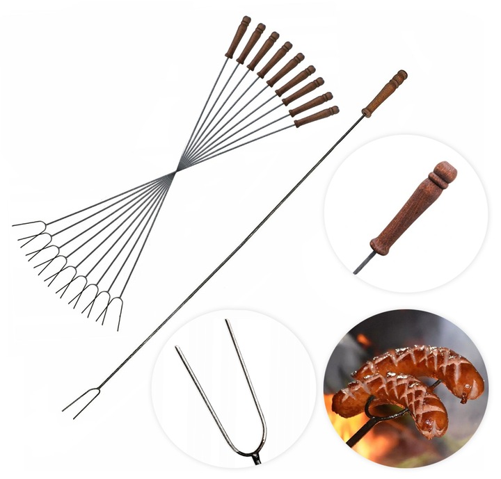 Widełki Kije Do Ogniska Grilla Kijki 125CM 10szt na ognisko kiełbasę Grill