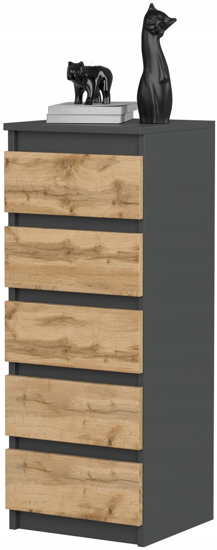 KOMODA SZAFKA 40CM 5 SZUFLAD ANTRACYT DĄB WOTAN Kolekcja Modern