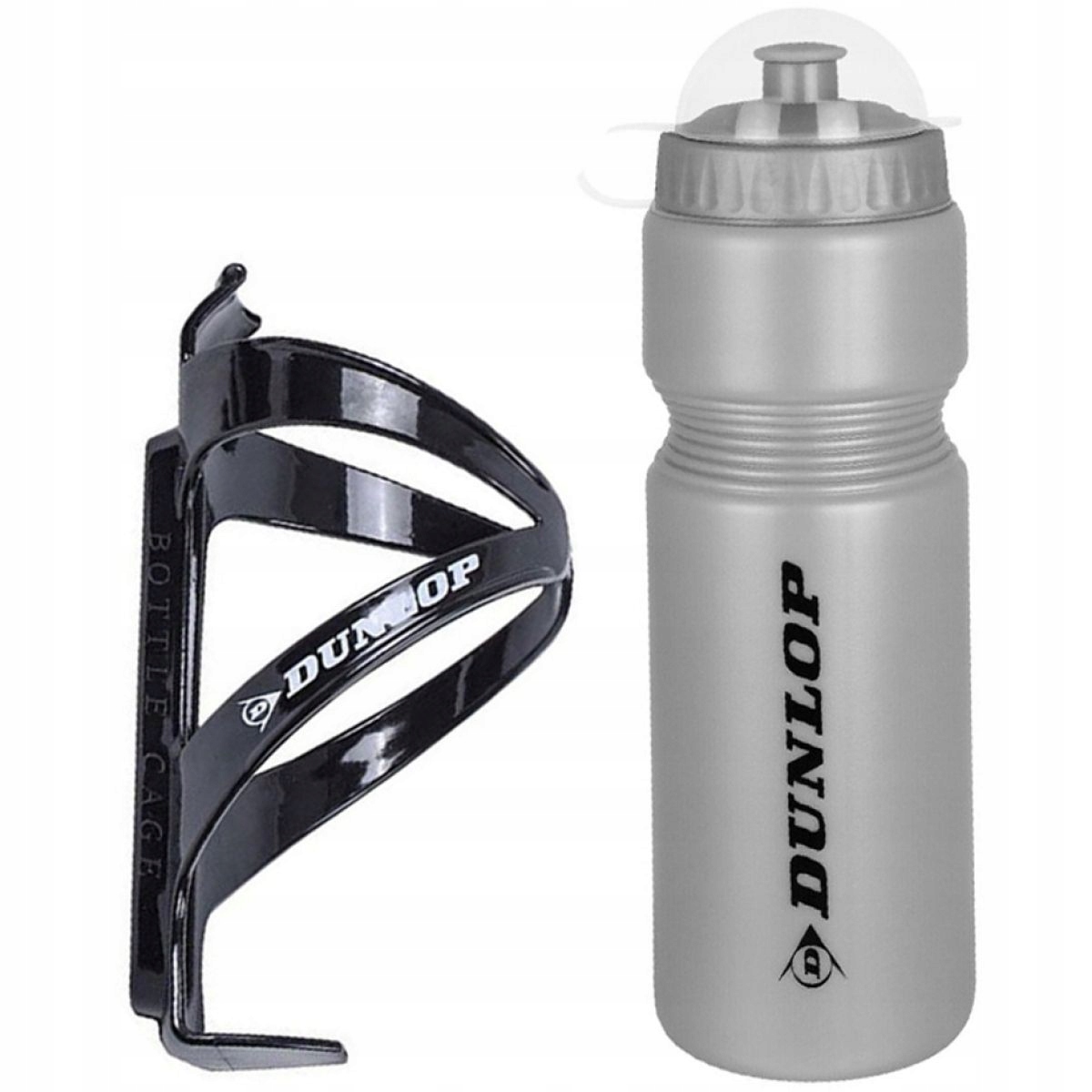 Bidon rowerowy treningowy kolarski Dunlop z uchwytem koszykiem 750ml srebrn