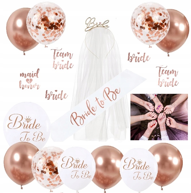 

Balony Panieński Rose Gold tatuaże welon szarfa