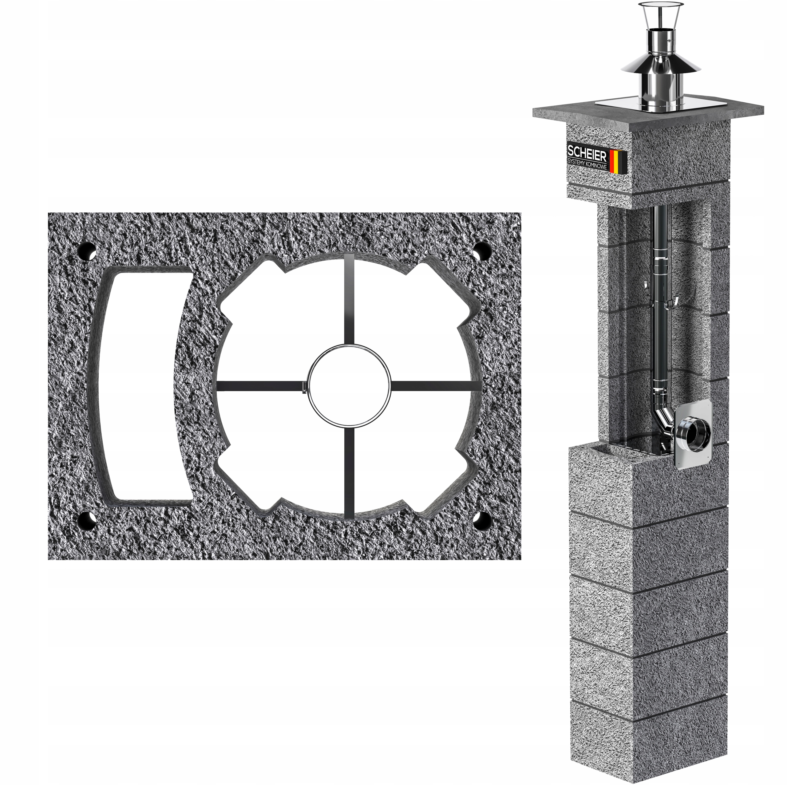 Systémový komín fi 80 11 m, komínový set na plyn Kw 36x49 cm Scheier Inox