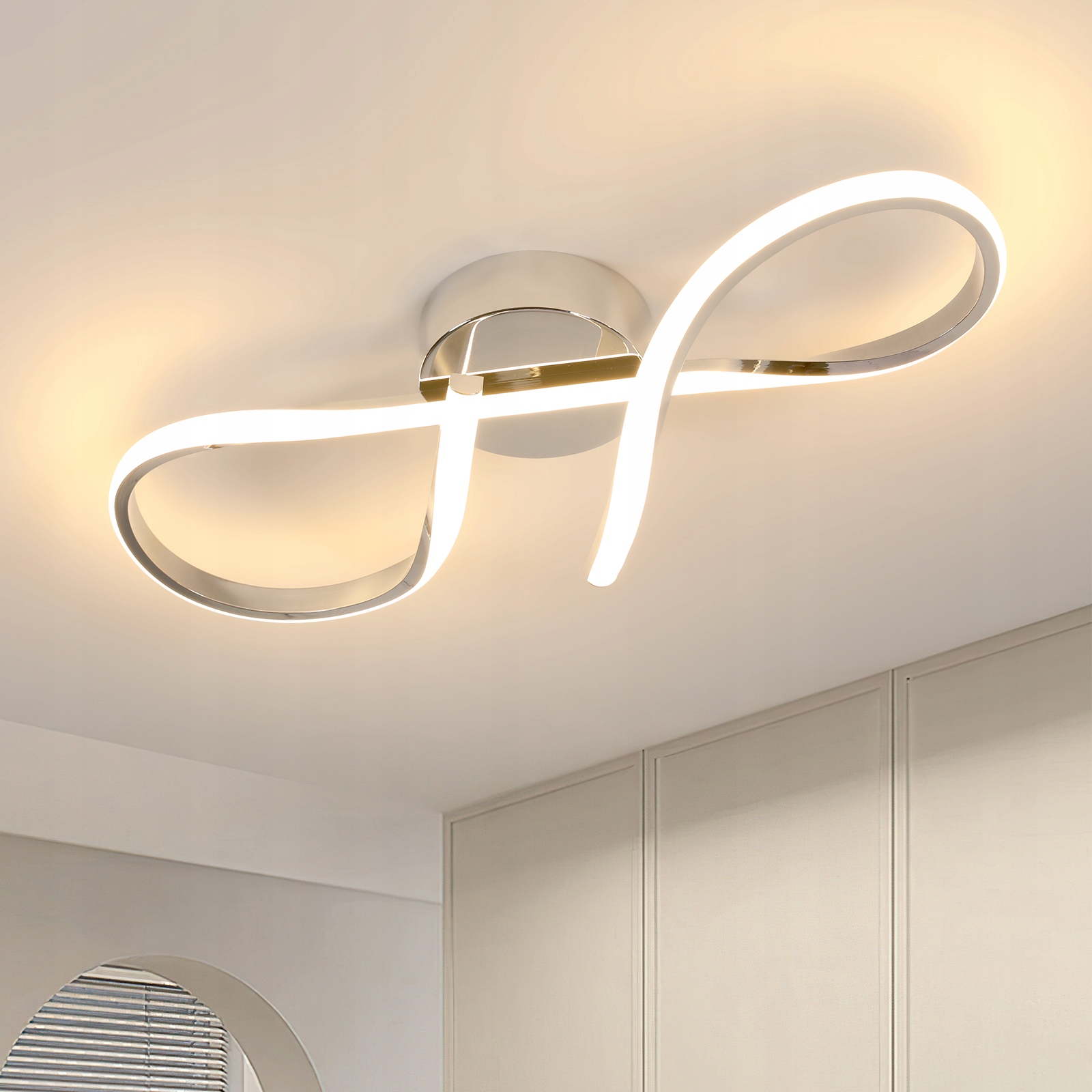 Lampa Sufitowa Plafon Chrom Wisząca Led Nowoczesna Do Salonu, 3000K, 24W