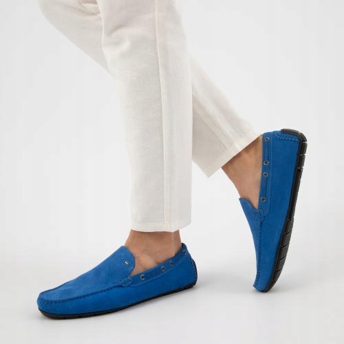 BUTY MĘSKIE SKÓRZANE obuwie mokasyny SKÓRA WELUR Wojas niebieskie r. 41 Długość wkładki 26.5 cm