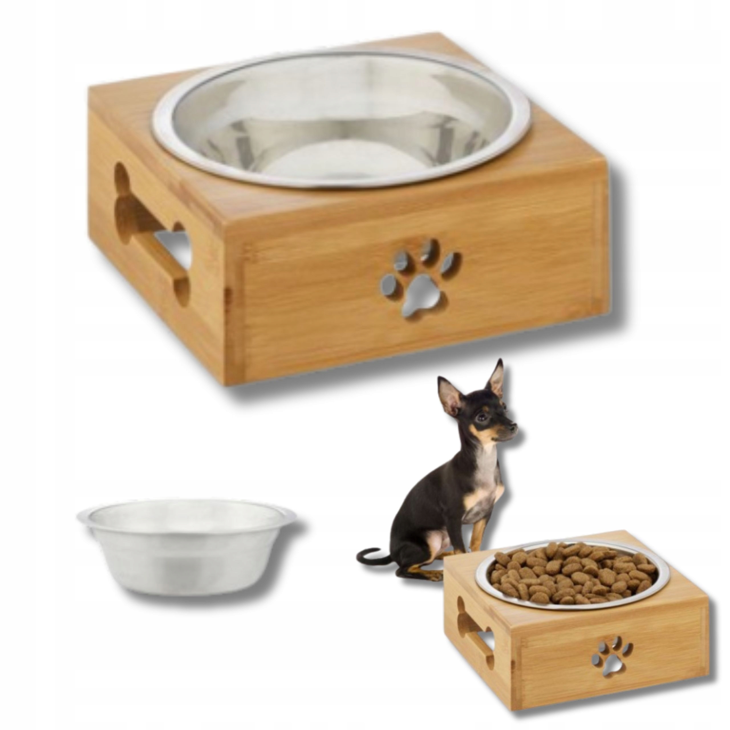 Levně Miska Pro Psa Kočku Pevná bambusová miska Nerezová Ocel 400 ml