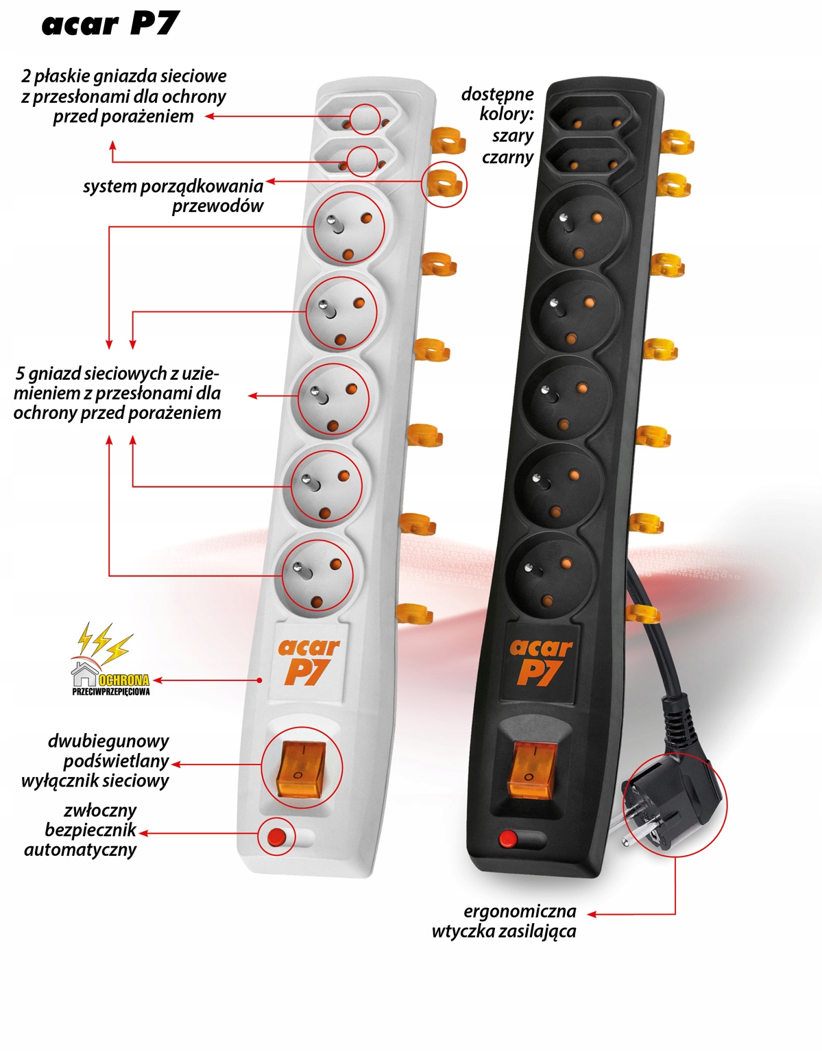 ACAR P7 PRZEDŁUŻACZ LISTWA ZASILAJĄCA 7 GNIAZD 1,5