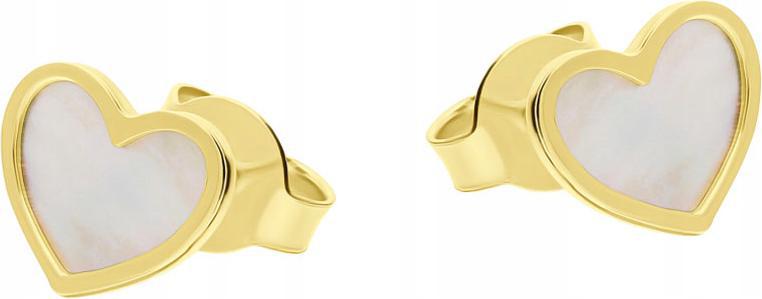 Zlaté náušnice 585 se srdíčky a perletí 1,32 g, módní designový dárek pro ni