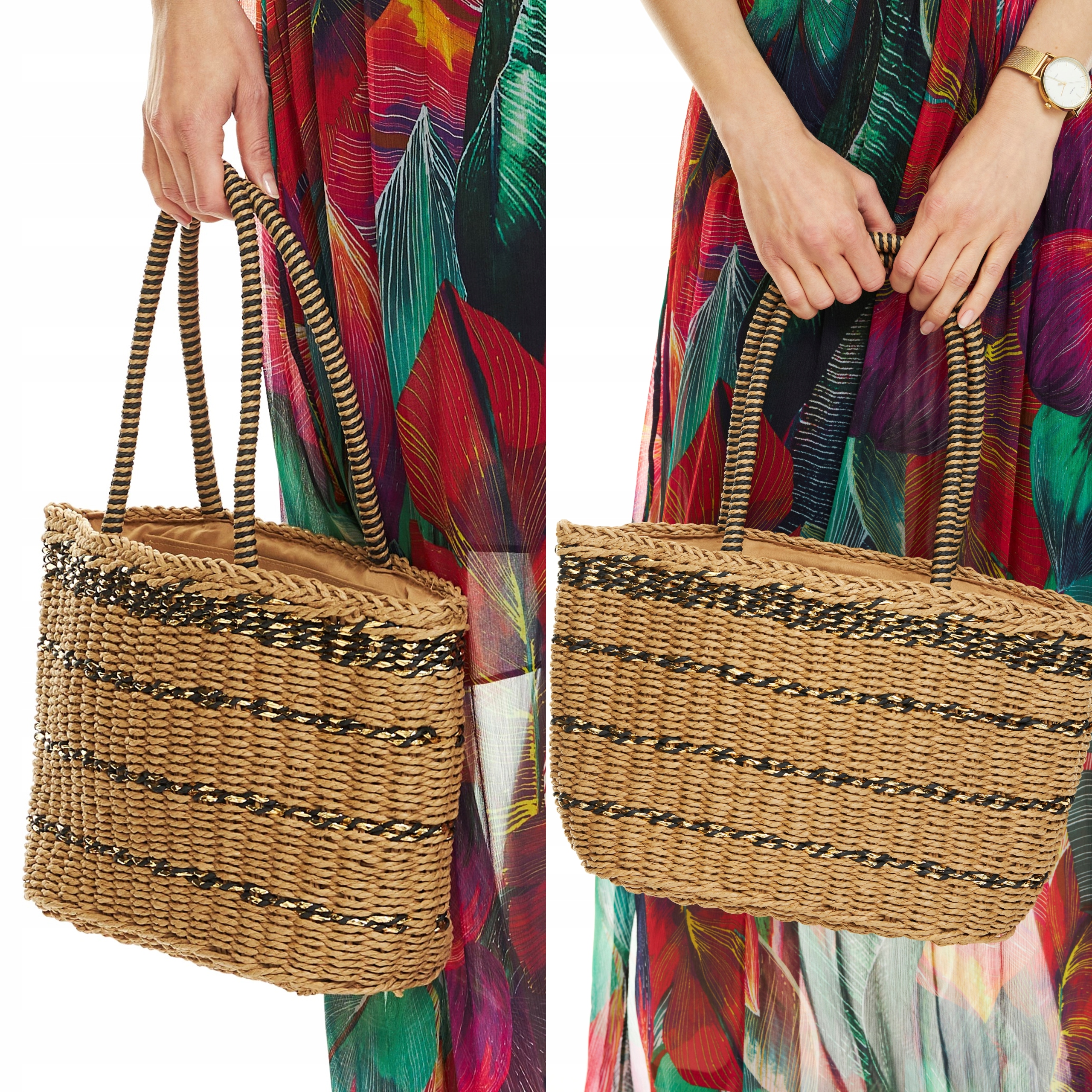 TORBA SŁOMIANA SŁOMIANY KOSZYK KOSZ BOHO beż